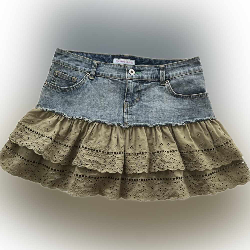 Denim Ruffle/Layered Mini Skirt